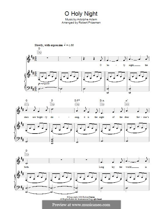 Vocal version (Printable scores): For voice and piano (or guitar) D Major by Adolphe Adam