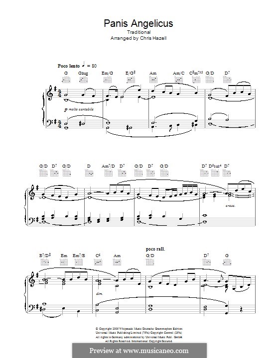 Panis Angelicus (O Lord Most Holy), Printable Scores: For voice and piano or guitar (G Major) by César Franck