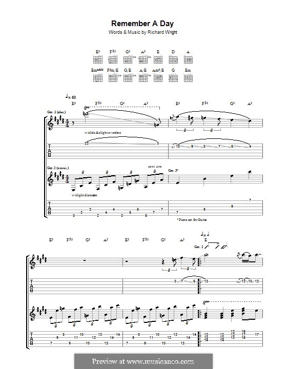 Remember a Day (Pink Floyd): For guitar with tab by Richard Wright