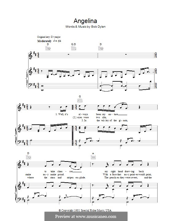 Angelina: For voice and piano (or guitar) by Bob Dylan