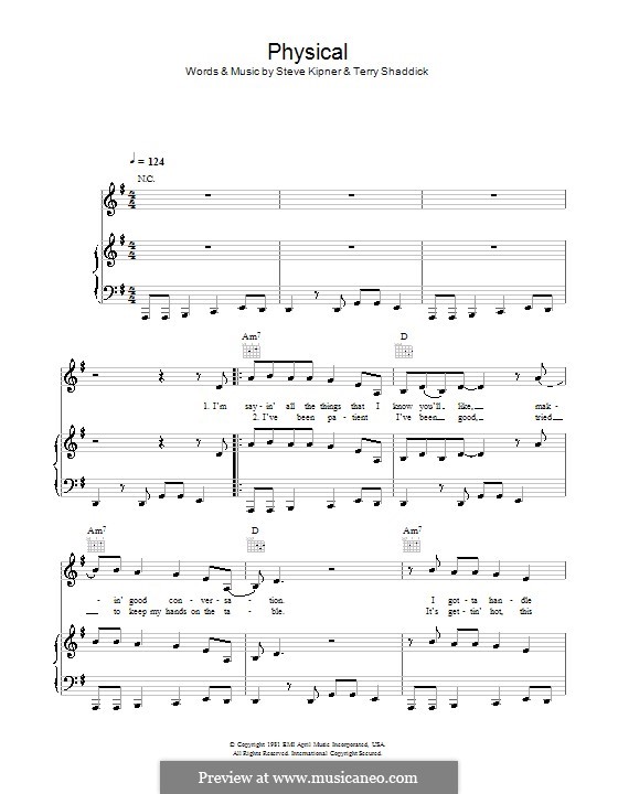 Physical (Olivia Newton-John): For voice and piano (or guitar) by Stephen Alan Kipner, Terry Shaddick