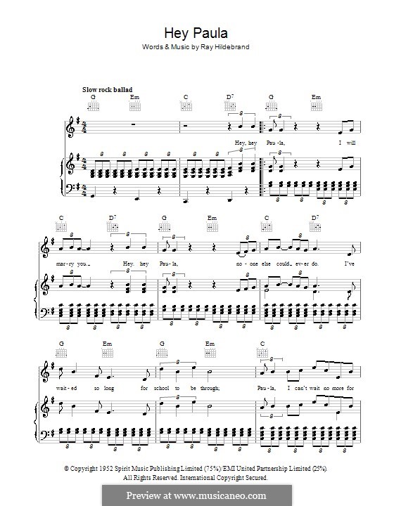 Hey Paula: For voice and piano (or guitar) by Ray Hildebrand