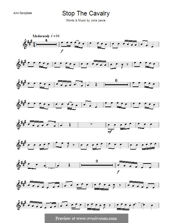 Stop the Cavalry: For alto saxophone by Jona Lewie