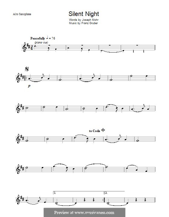 Solo instrument version (various): For alto saxophone by Franz Xaver Gruber