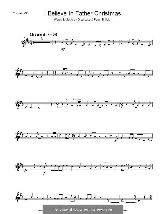 I Believe in Father Christmas (Emerson, Lake & Palmer): For clarinet by Greg Lake