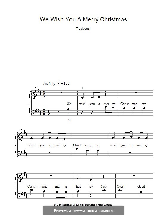 We Wish You a Merry Christmas, for Piano: Easy version (D Major) by folklore