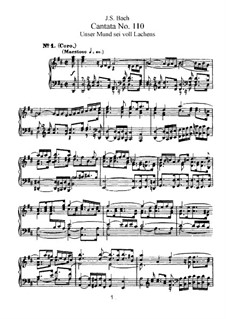 Unser Mund sei voll Lachens, BWV 110: Piano-vocal score by Johann Sebastian Bach