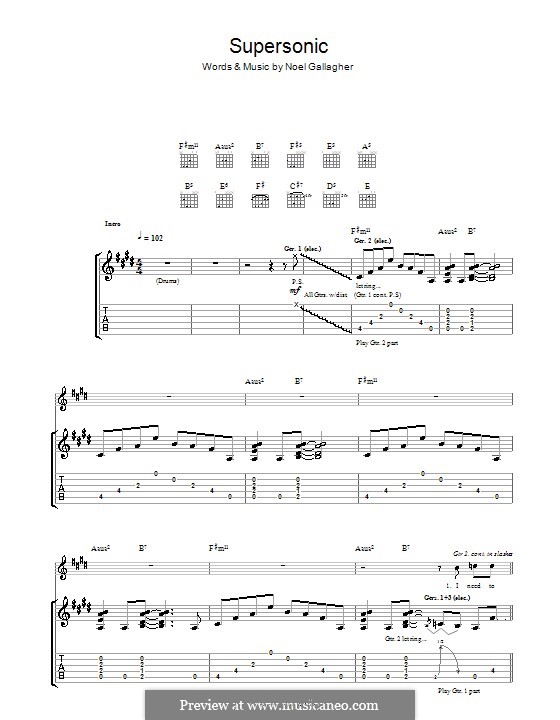 Supersonic (Oasis): For guitar with tab by Noel Gallagher