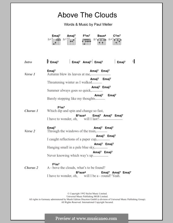 Above the Clouds: Lyrics and chords by Paul Weller