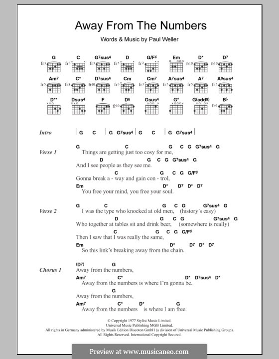 Away from the Numbers (The Jam): Lyrics and chords by Paul Weller