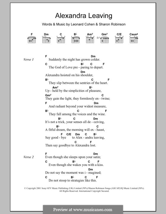 Alexandra Leaving: Lyrics and chords by Leonard Cohen, Sharon Robinson