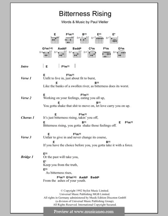 Bitterness Rising: Lyrics and chords by Paul Weller