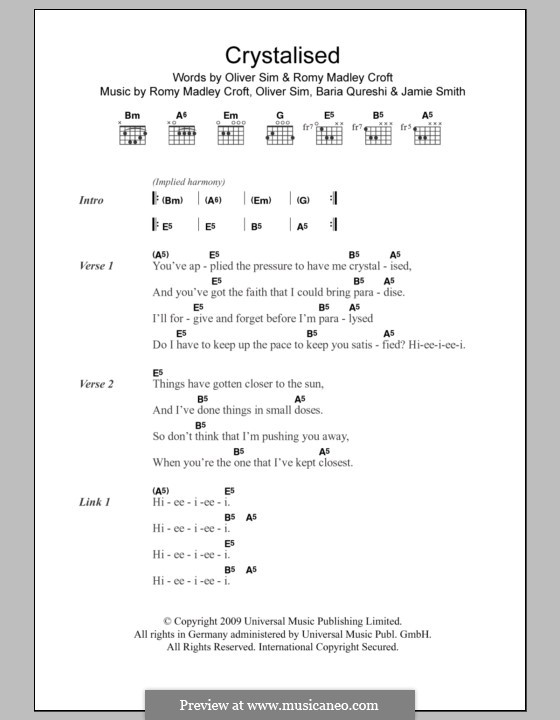 Crystalised (The XX): Lyrics and chords by Baria Qureshi, Jamie Smith, Oliver Sim, Romy Madley Croft