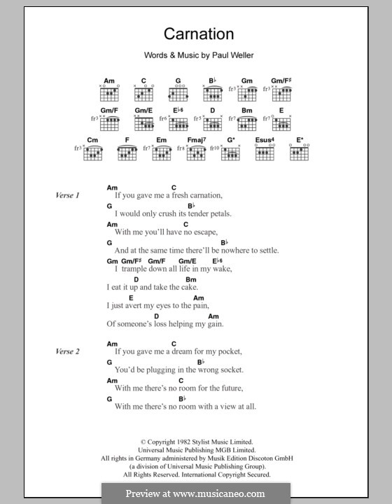 Carnation (The Jam): Lyrics and chords by Paul Weller