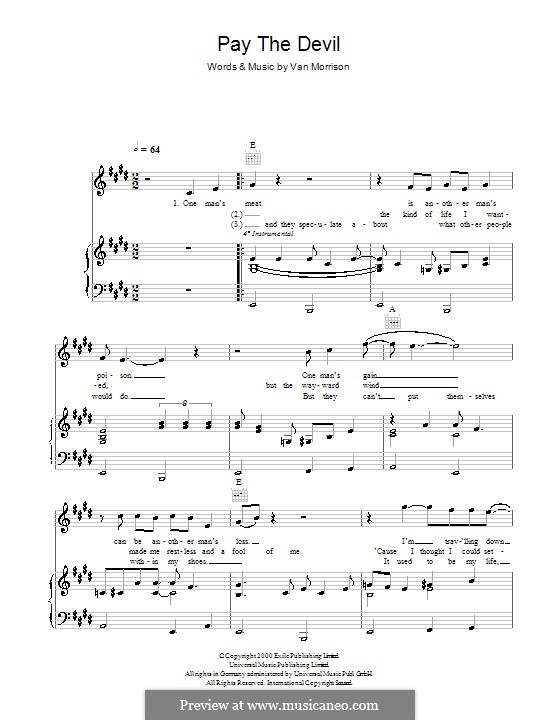 Pay the Devil: For voice and piano (or guitar) by Van Morrison