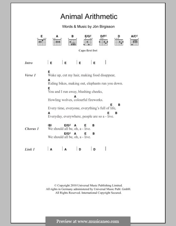 Animal Arithmetic (Jonsi): Lyrics and chords by Jón Thor Birgisson