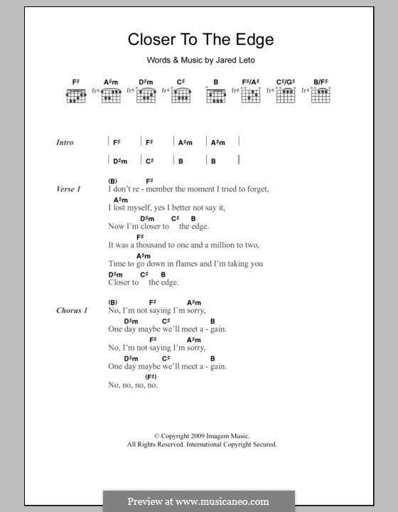 Closer to the Edge (30 Seconds to Mars): Lyrics and chords by Jared Leto