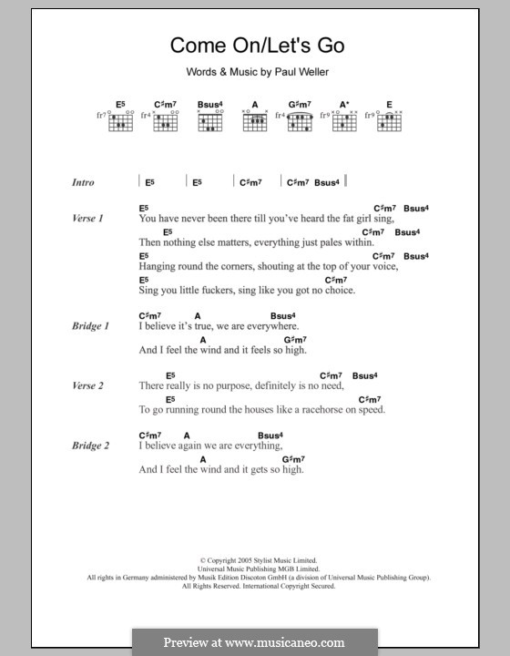 Come On/Let's Go: Lyrics and chords by Paul Weller
