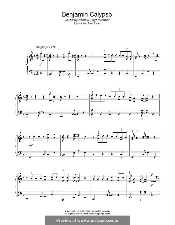 Benjamin Calypso: For easy piano by Andrew Lloyd Webber