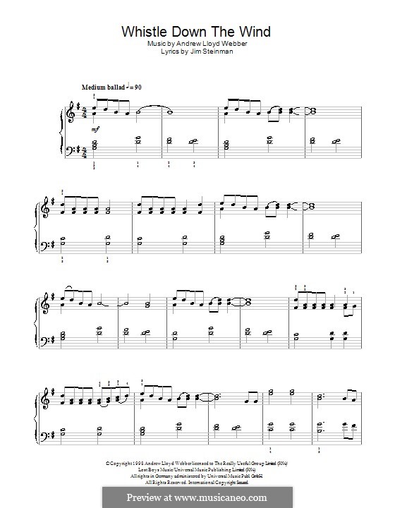 Whistle Down the Wind (from Whistle Down the Wind): For easy piano by Andrew Lloyd Webber