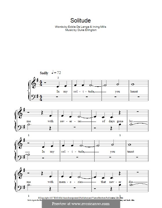 Solitude: For easy piano by Irving Mills, Duke Ellington, Eddie De Lange