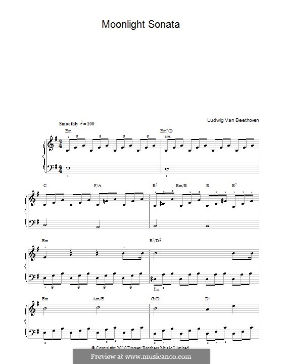 Movement I (Printable scores): For easy piano (with chords) by Ludwig van Beethoven