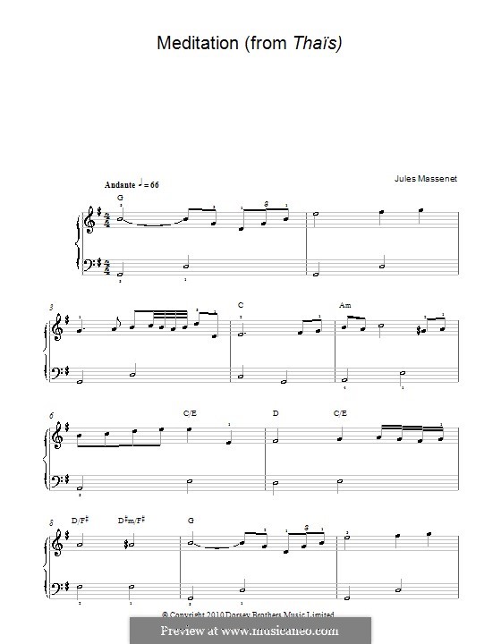 Meditation: Version for easy piano by Jules Massenet