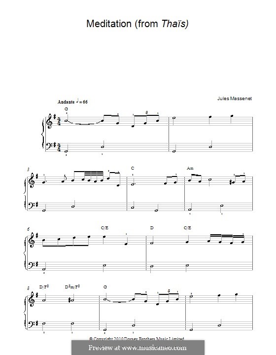 Meditation (printable scores): For easy piano by Jules Massenet