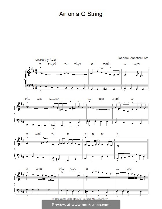 Aria (Printable Scores): Version for easy piano by Johann Sebastian Bach