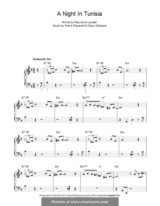 A Night In Tunisia: For easy piano by Dizzy Gillespie, Frank Paparelli