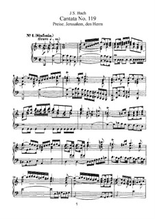 Preise, Jerusalem, den Herrn, BWV 119: Piano-vocal score by Johann Sebastian Bach