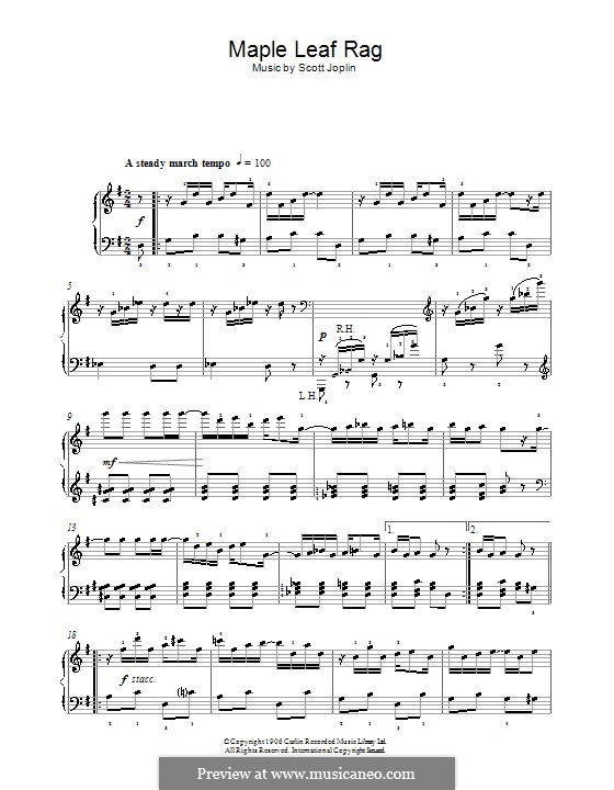 Maple Leaf Rag (Printable Scores) by S. Joplin - sheet music on MusicaNeo