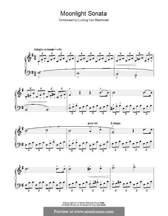 Movement I (Printable scores): Version for easy piano (E Minor) by Ludwig van Beethoven