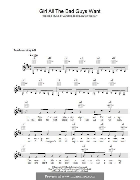 Girl All the Bad Guys Want (Bowling for Soup): Melody line, lyrics and chords by Butch Walker, Jaret Reddick