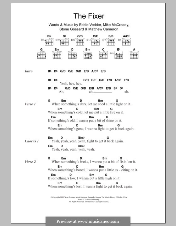 The Fixer (Pearl Jam): Lyrics and chords by Eddie Vedder, Matt Cameron, Mike McCready, Stone Gossard