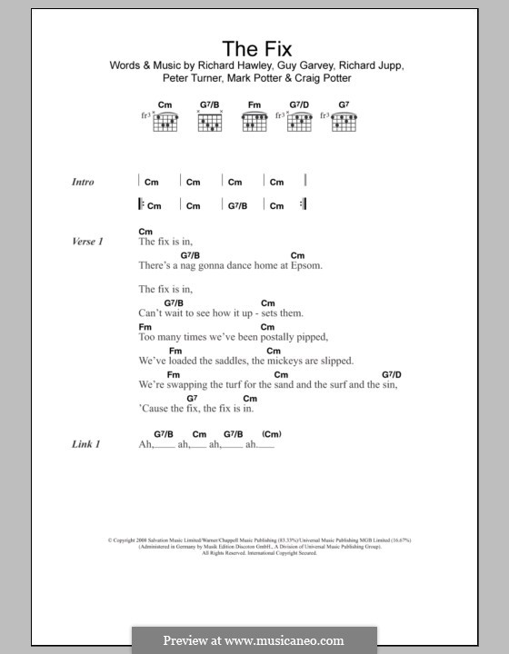 The Fix (Elbow): Lyrics and chords by Craig Potter, Guy Garvey, Mark Potter, Peter Turner, Richard Hawley, Richard Jupp