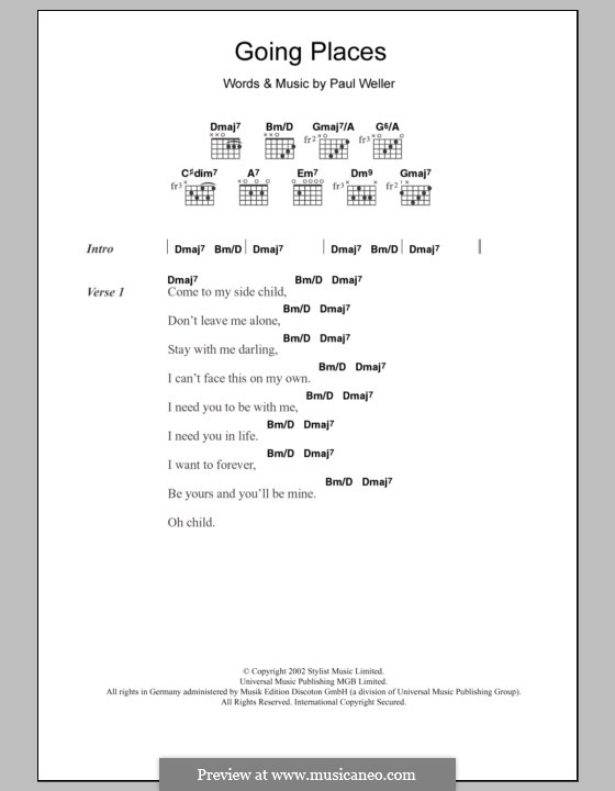 Going Places: Lyrics and chords by Paul Weller