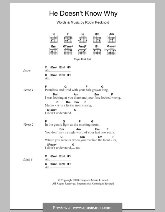 He Doesn't Know Why (Fleet Foxes): Lyrics and chords by Robin Pecknold
