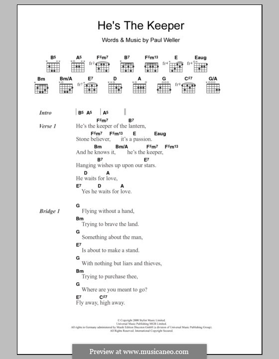 He's the Keeper: Lyrics and chords by Paul Weller