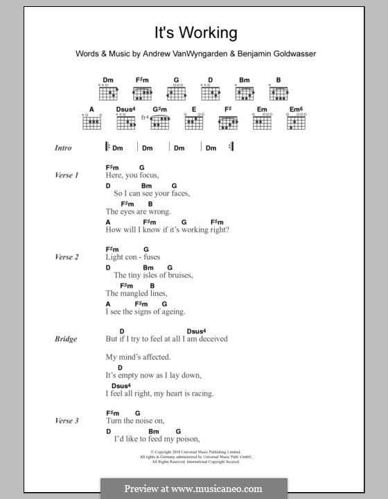 It's Working (MGMT): Lyrics and chords by Andrew Vanwyngarden, Benjamin Goldwasser