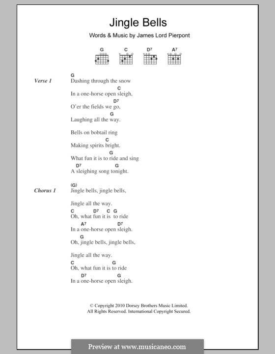 Vocal version: Lyrics and chords by James Lord Pierpont