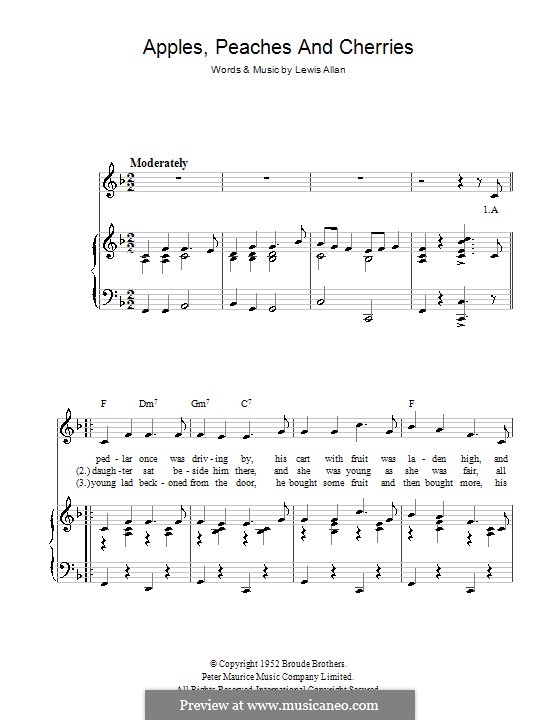 Apples, Peaches and Cherries (Peggy Lee): For voice and piano (or guitar) by Lewis Allan