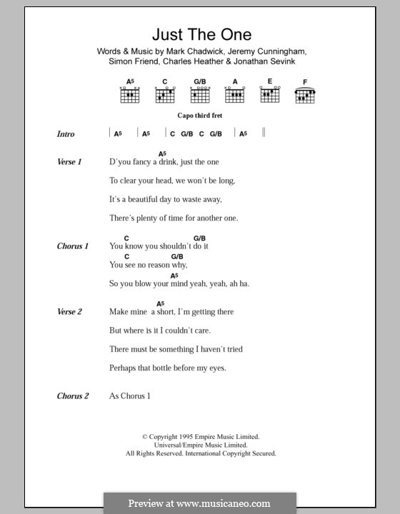 Just the One (The Levellers): Lyrics and chords by Charles Heather, Jeremy Cunningham, Jonathan Sevink, Mark Chadwick, Simon Friend