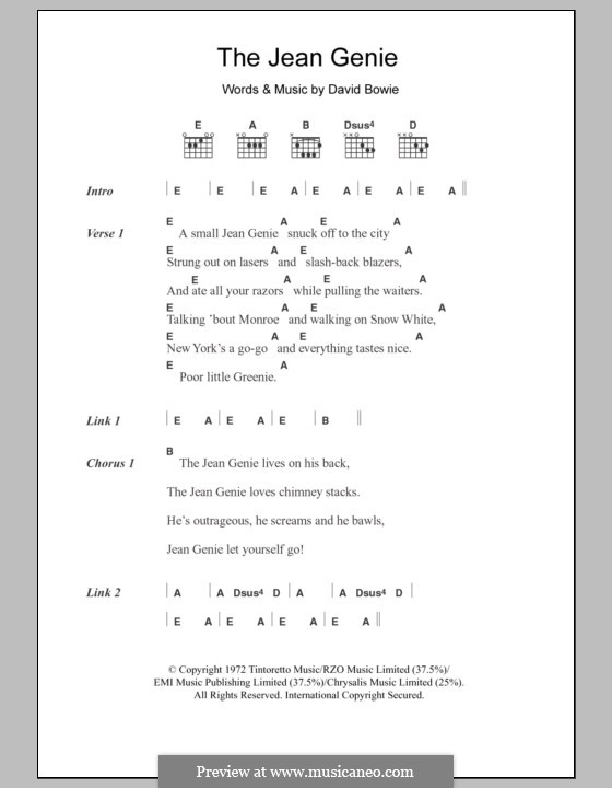 The Jean Genie: Lyrics and chords by David Bowie