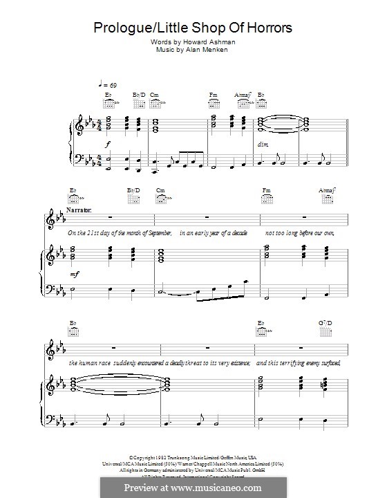 prologue from little shop of horrors by a menken on musicaneo little shop of horrors prologue sheet music