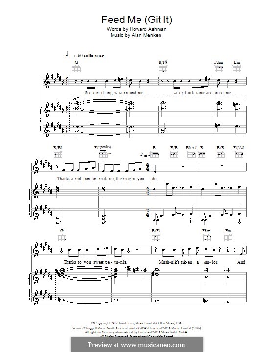 Feed Me: For voice and piano (or guitar) by Alan Menken