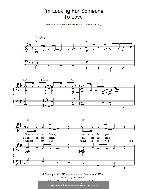 I'm Looking for Someone to Love: For voice and piano (or guitar) by Buddy Holly, Norman Petty