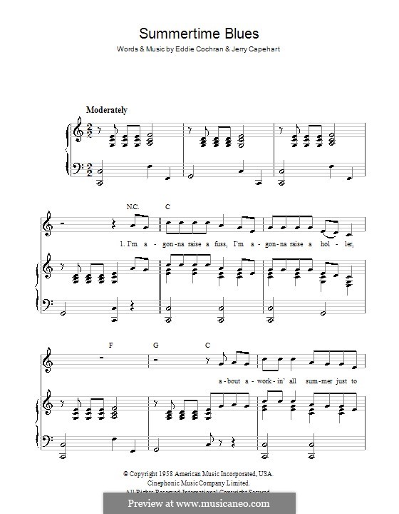 Summertime Blues: For voice and piano (or guitar) by Jerry Capehart