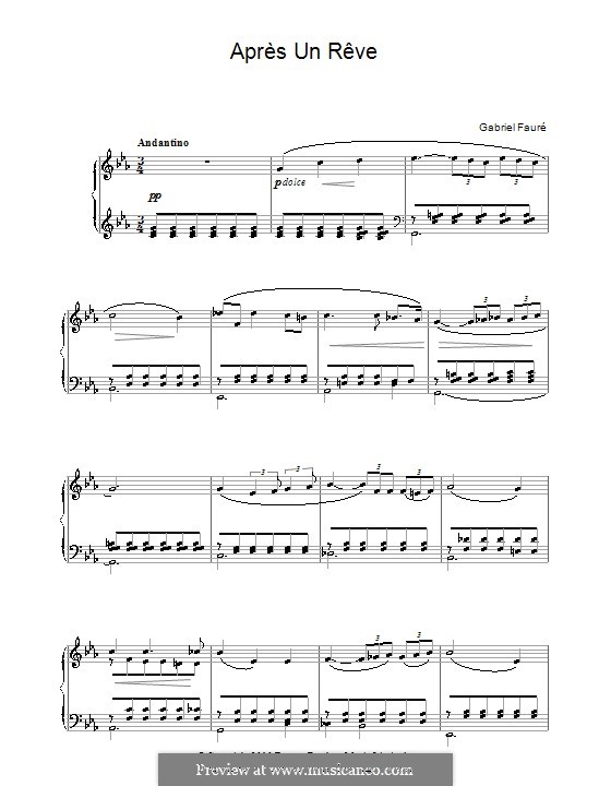 Three Songs, Op.7: No.1 Après un rêve (After a Dream), for piano by Gabriel Fauré