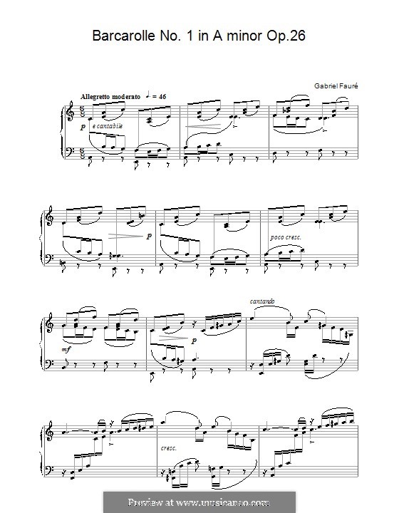 Barcarolle No.1 in A Minor, Op.26: For piano by Gabriel Fauré